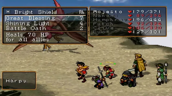 Suikoden 2 characters fight the big boss harpy